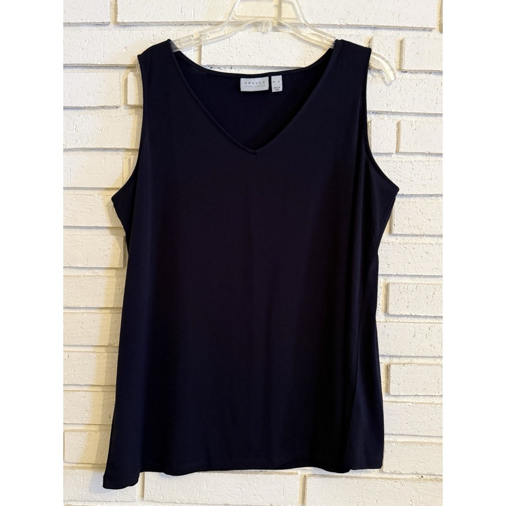 Susan Graver Solid Liquid Knit V-neck Tank Top Size XL Black Stretch